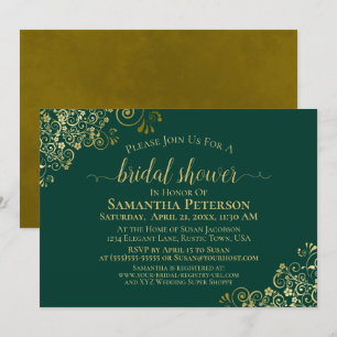 Elegant Emerald & Gold Lace Frills Bridal Shower Invitation