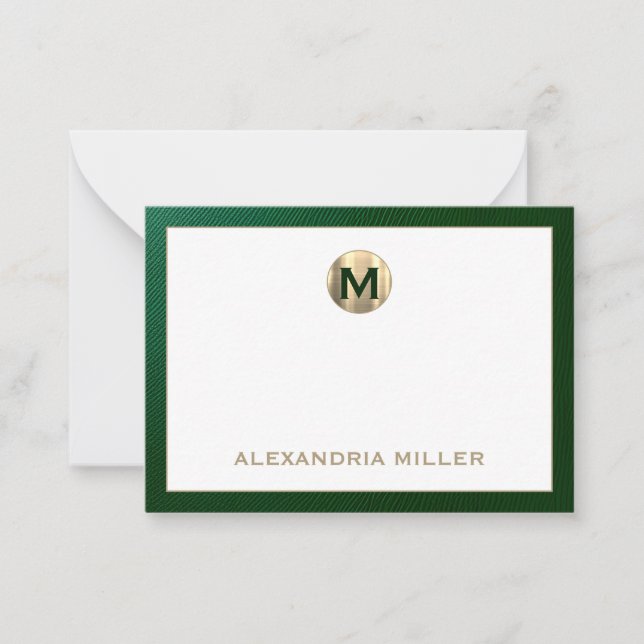 Elegant Emerald Gold Monogram Card (Front)