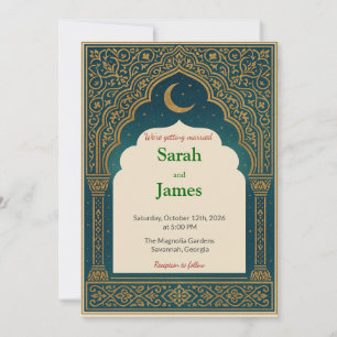 Elegant Emerald & Gold Ornate Arch Wedding Invitat Invitation
