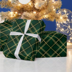 Elegant Emerald Gold Plaid Christmas Wrapping Paper