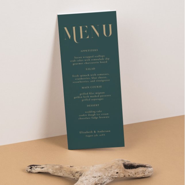 Elegant Emerald Gold Typography Wedding  Menu (Creator Uploaded)