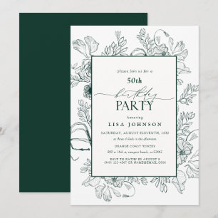 Elegant Emerald Green 50th Birthday Floral Invitation