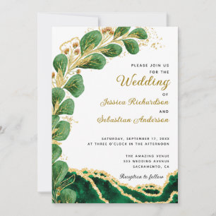 Elegant Emerald Green Agate Eucalyptus Wedding Invitation