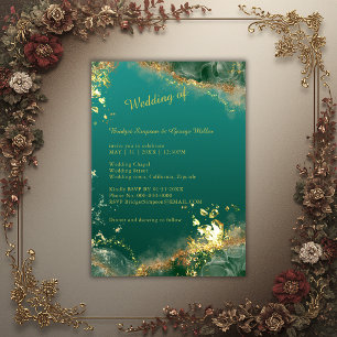 elegant emerald green agate indian wedding invitation