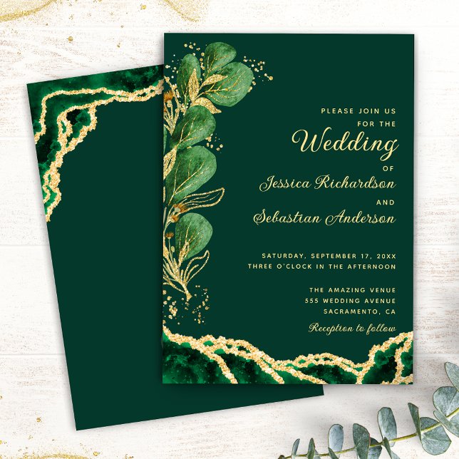 Elegant Emerald Green Agate Jewel Tone Wedding Invitation (Creator Uploaded)