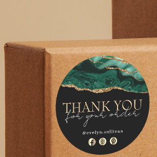 Elegant emerald green agate thank you sticker