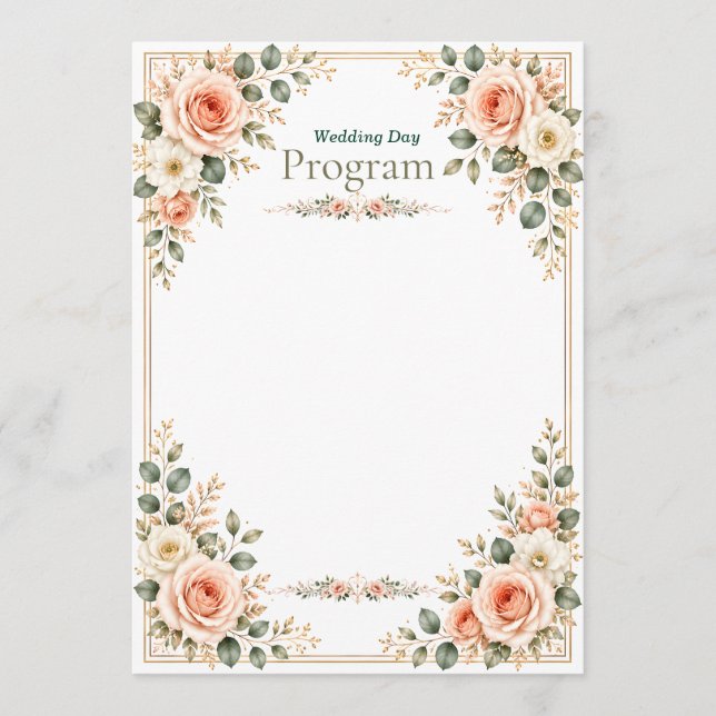 Elegant emerald green and cream wedding programme (Front)
