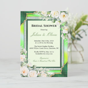 Elegant Emerald Green and Gold Bridal Shower Invitation