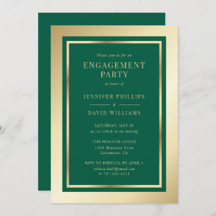 Elegant Emerald Green and Gold Engagement Party Invitation