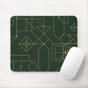 Elegant Emerald Green and Gold Geometric Art Deco Mouse Mat