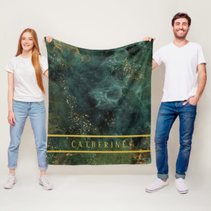 Elegant Emerald Green And Gold Glitter Custom Fleece Blanket