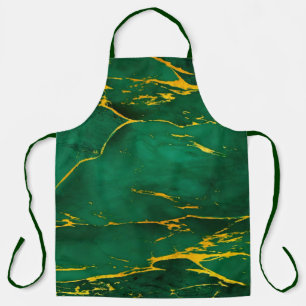 Elegant Emerald Green and Gold Marble Apron