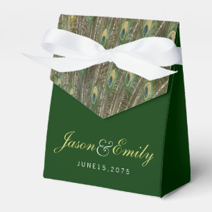 Elegant Emerald Green and Gold Peacock Wedding Favour Box