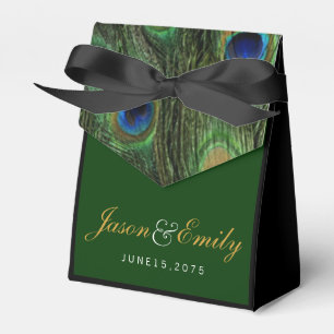 Elegant Emerald Green and Gold Peacock Wedding Favour Box
