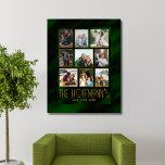 Elegant Emerald Green and Gold Photo Collage Canvas Print<br><div class="desc">Celebrate the people who matter most with this elegant emerald green and gold photo collage canvas print. Featuring a rich emerald background, luxe faux gold accents, and space for your favourite family photos, this timeless wall art is a beautiful way to showcase your most cherished memories. Personalised with your family...</div>