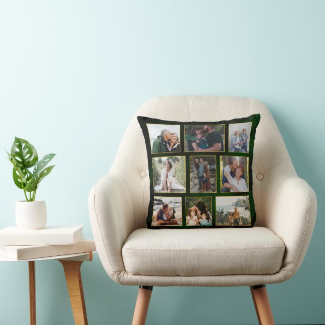 Elegant Emerald Green and Gold Photo Collage Cushion (Chair)