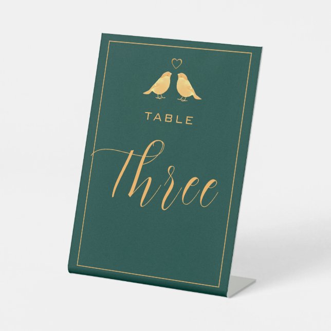 Elegant Emerald Green and Gold Table Number Three Pedestal Sign (Front)