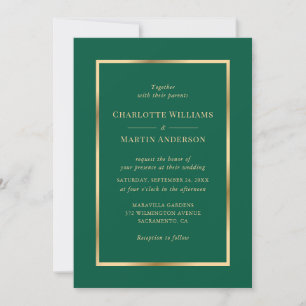 Elegant Emerald Green and Gold Wedding Invitation