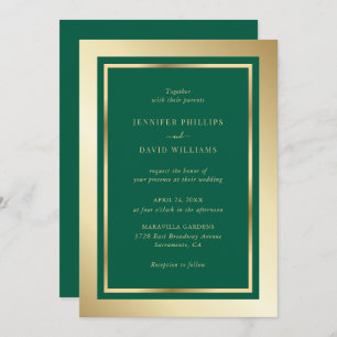 Elegant Emerald Green and Gold Wedding Invitation