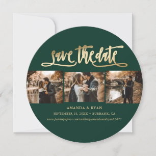 Elegant Emerald Green and Gold Wedding Photo Save The Date