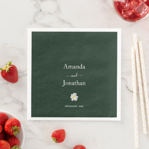 Elegant Emerald Green and White Daisy Wedding  Napkin