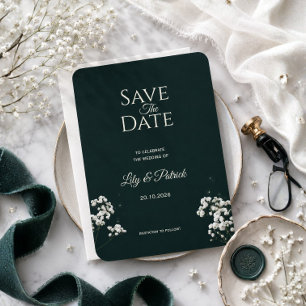 Elegant Emerald Green baby's breath Save The Date