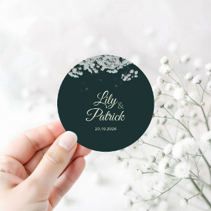 Elegant Emerald Green baby's breath Wedding Classic Round Sticker