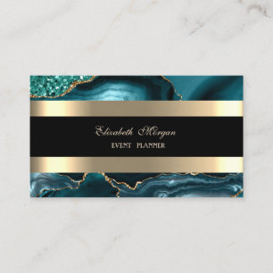 Elegant Emerald Green Black Gold Striped Glitter Business Card