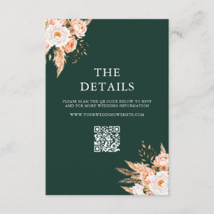 Elegant Emerald Green Boho Chic Floral Wedding Enclosure Card