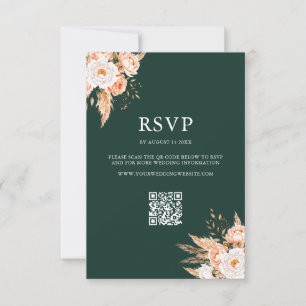 Elegant Emerald Green Boho Chic Floral Wedding RSVP Card