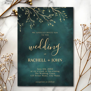 Elegant Emerald Green Botanical Design Wedding Invitation
