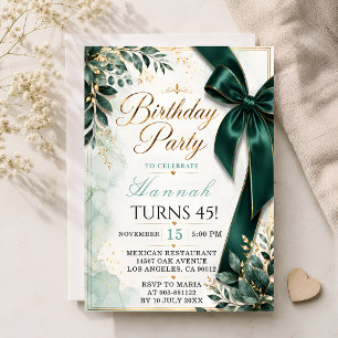 Elegant Emerald Green Bow Birthday Party Invitation