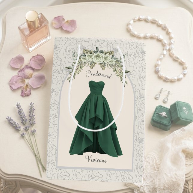 Elegant Emerald Green Bridesmaid Proposal Gift Bag (Custom bridesmaid proposal gift bag elegant emerald green bachelorette favor bag with name)