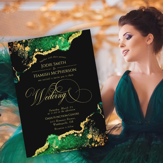 Elegant Emerald Green Bronze Gold Wedding Invitation (Elegant Emerald Green Bronze Gold Wedding Invitation)