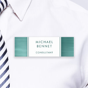 Elegant Emerald Green Brushed Metallic Business Name Tag