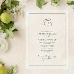 Elegant Emerald Green Calligraphy Monogram Wedding Acrylic Invitations