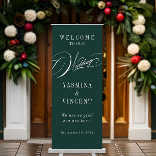 Elegant Emerald Green Calligraphy Wedding Retractable Banner