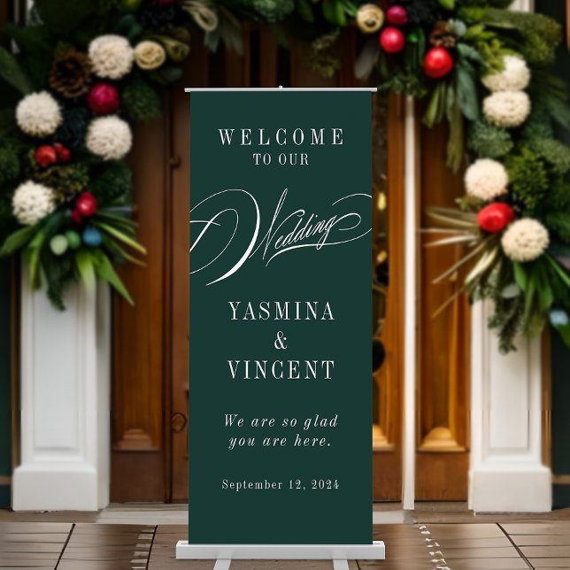 Elegant Emerald Green Calligraphy Wedding Retractable Banner (Creator Uploaded)