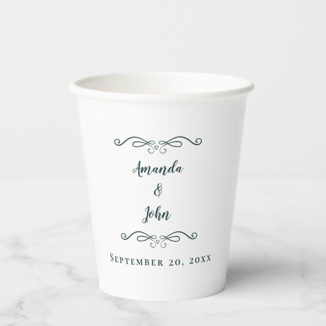 Elegant Emerald Green Chic Wedding Party Reception Paper Cups (Front)
