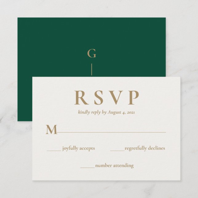 Elegant Emerald Green Cream Wedding RSVP Card (Front/Back)