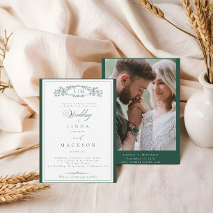 Elegant Emerald Green  Crest Monogram Wedding   In Invitation