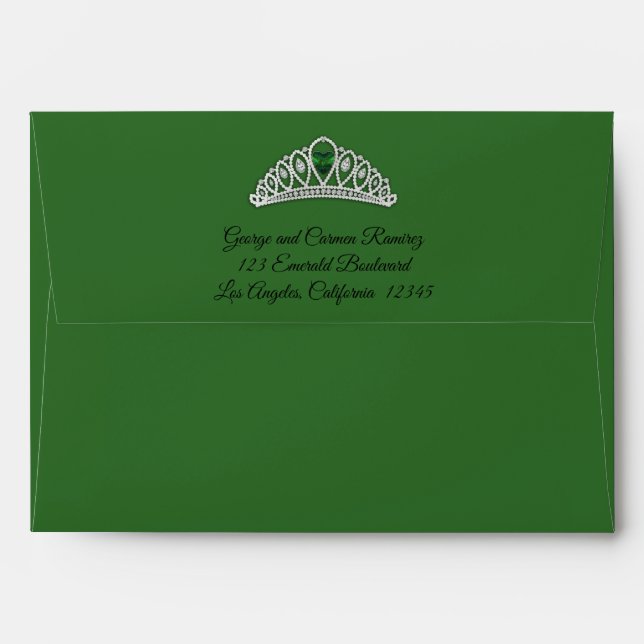 Elegant Emerald Green | Diamond Crown Quinceañera Envelope (Back (Top Flap))