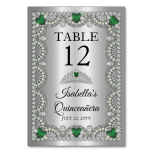 Elegant Emerald Green   Diamond Crown Quinceañera Table Number