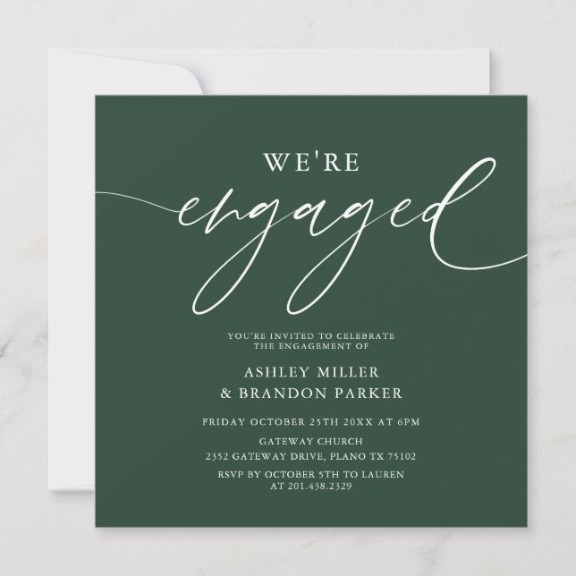 Elegant Emerald Green Engagement Party Square Invitation (Front)