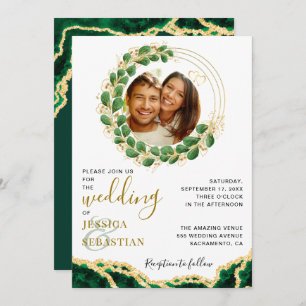 Elegant Emerald Green Eucalyptus Agate Wedding Invitation