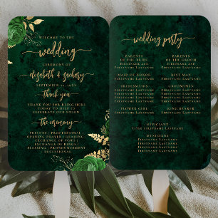 Elegant Emerald Green Floral Agate Wedding Program Hand Fan