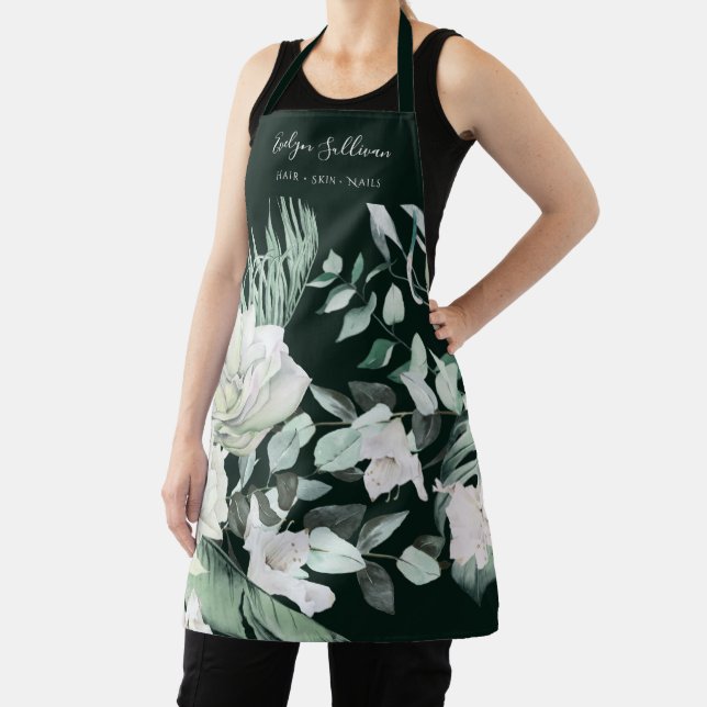 Elegant Emerald Green Floral Beauty Professional Apron (Insitu)