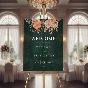 Elegant Emerald Green Floral Fall Wedding Welcome  Acrylic Sign