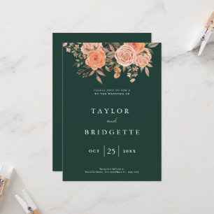 Elegant Emerald Green Floral Fall Wedding Welcome Invitation