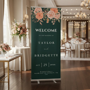 Elegant Emerald Green Floral Fall Wedding Welcome  Retractable Banner